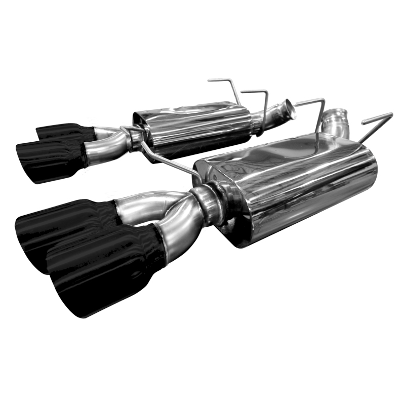 Ford Mustang Performance Exhaust - Rear - Kooks Headers - Axle Back, 3in Axle-Back with Kooks Polished Stainless Oval Mufflers, 4in Slash Cut Quad Tips - Black - `13-`14